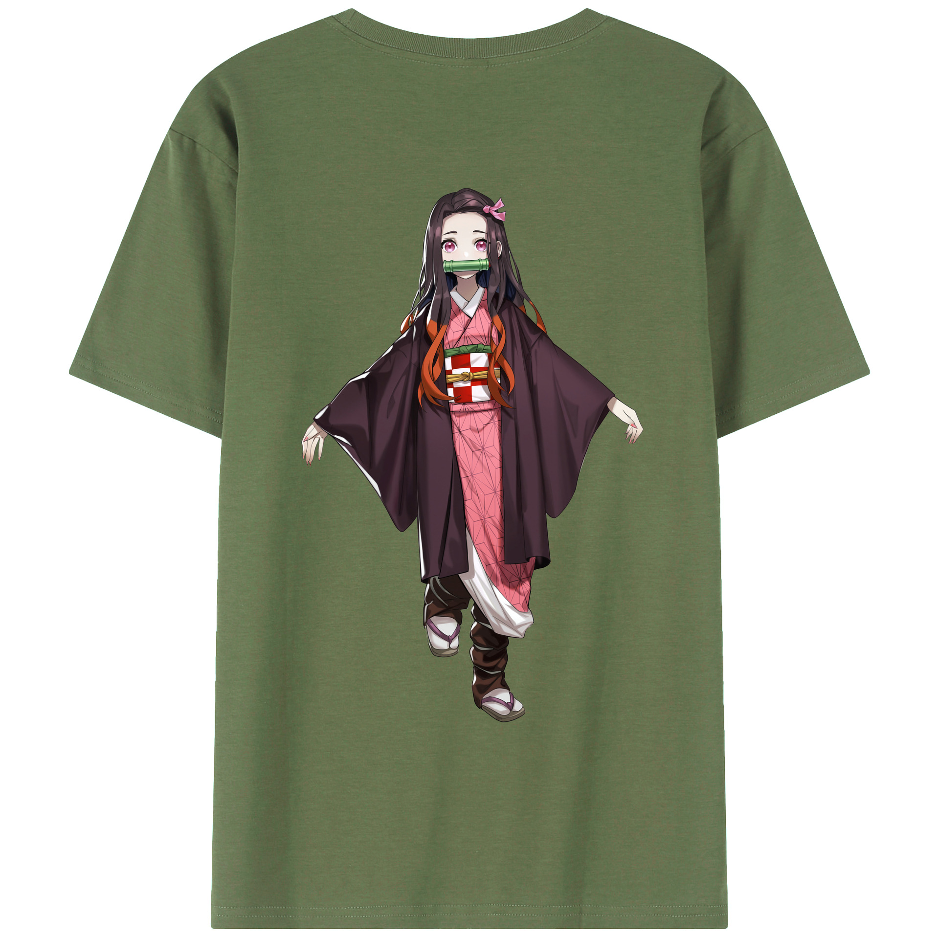 （画像用） 鬼滅の刃（きめつのやいば）竈門 禰󠄀豆子／かまど ねずこ Kamado Nezuko 綿100％ メンズ半袖Tシャツ（バックプリント） 通気性